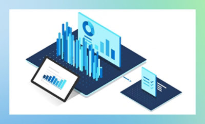 棒グラフやグラフを表示するデジタルスクリーンの 3D イラスト。