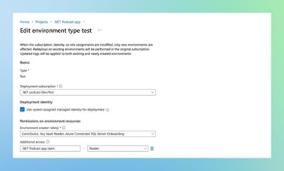 屏幕截图显示了包含文本“编辑环境类型测试部署标识”的计算机。