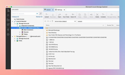 Screenshot of Microsoft Azure Storage Explorer showing a list of files and folders within the explorer pane.