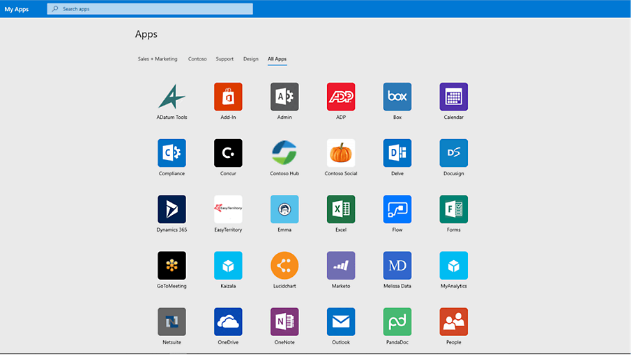 Uma lista de todos os aplicativos para um usuário no Azure