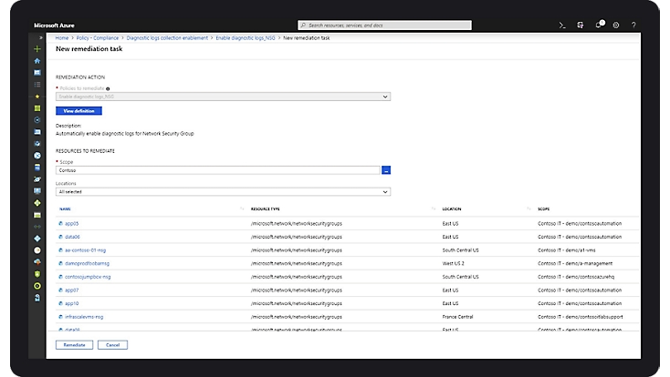 A new remediation task being created in Azure