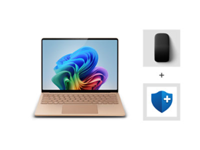 Surface Laptop 13,8 pouces noir avec souris Arc Dune et plan de protection.