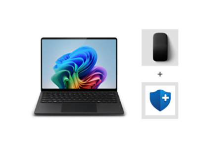Surface Laptop 13,8 pouces noir avec souris Arc noire et plan de protection.