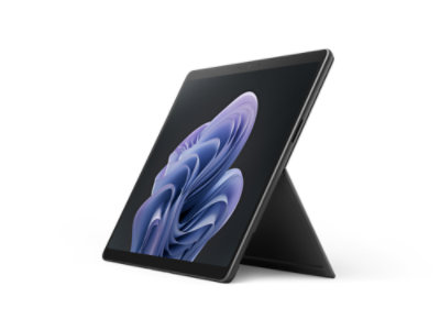 An angled view of Surface Pro 10 for Business in the color Black.