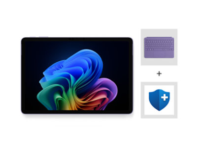Surface Pro violet de 12 pouces avec clavier violet et plan de protection.