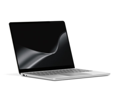 Vista em ângulo de um Surface Laptop para Empresas na cor Platina.