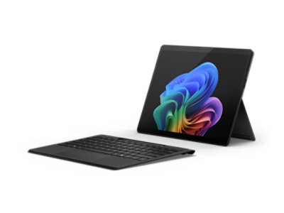 A left facing view of Surface Pro for Business in Black with the Pro Flex Keyboard with Slim Pen detached.