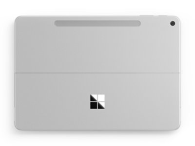 Uma vista traseira de cima de um Surface Pro para Empresas na cor Platina.