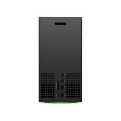 Eine XBOX Series X Galaxy Edition Konsole von hinten.