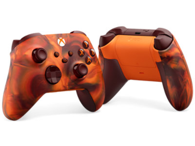 Vista frontale e posteriore del controller Wireless per Xbox - Edizione speciale Fire Vapor.