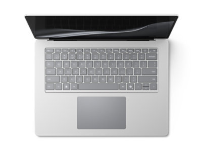 A top-down view of a 15-inch Surface Laptop for Business in the color Platinum.
