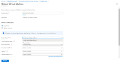 A virtual machine being restored by creating a new virtual machine. 