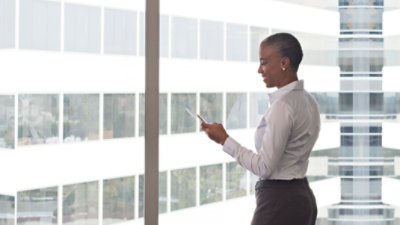 Financial services professional using digital tools.