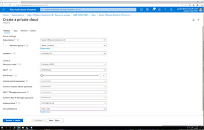 A user creating a private cloud using Azure VMware Solution
