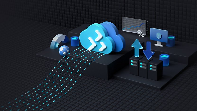 3d illustration of a cloud surrounded by various icons such as a graph, arrows, a computer monitor, and servers.