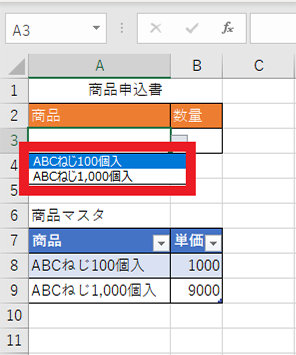リストに表示された値