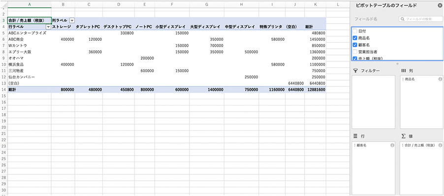 Excel のピボットテーブル