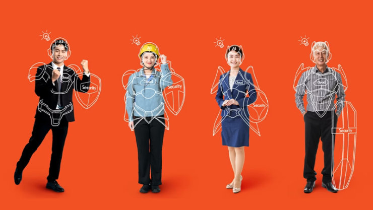 AI の装備をイメージした 4 人の働く人たち