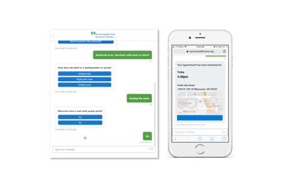 Ein Benutzer, der eine Unterhaltung mit einem Chatbot führt und einen Termin für einen Arzt vereinbaren