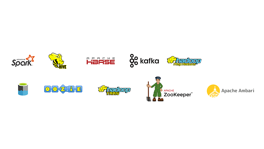 Logotipos de marcos de código abierto como Kafka, HBase y Hive LLAP 