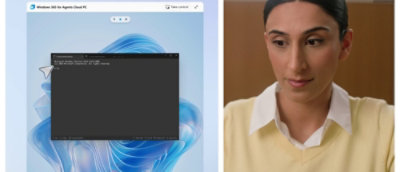 A person wearing a yellow shirt looking at a computer screen.