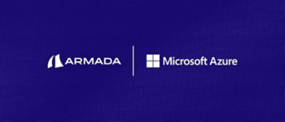 שלט מלבני כחול עם טקסט לבן שכתוב עליו ARMADA Microsoft Azure.