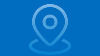 Blue location pin icon on map background.