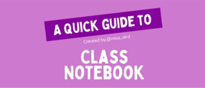 一个带白色文字的紫色封面，上面写着“课堂笔记本快速指南，创建者：@miss_aird”。