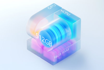 Eine Nahaufnahme einer Computerkomponente mit der Aufschrift „VCPU“, „GPU“, „512 GB“ und „16 GB RAM“.