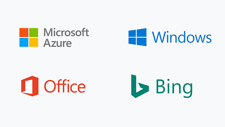 Microsoft Azure-, Windows-, Office- en Bing-logo's