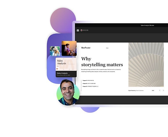 Panggilan video Teams dalam mode Penyaji yang memungkinkan pengguna menampilkan semua slide presentasi sekaligus.
