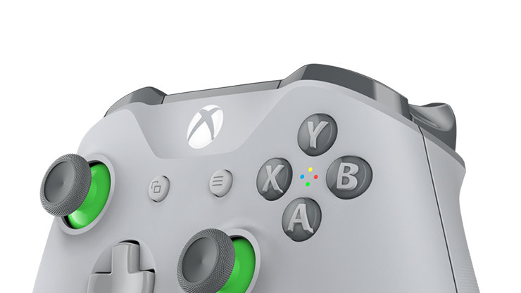 Xbox Wireless Controller – Graue/Grüne-Tasten – Nahaufnahme