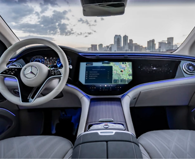interior dashboard view of a Mercedes car