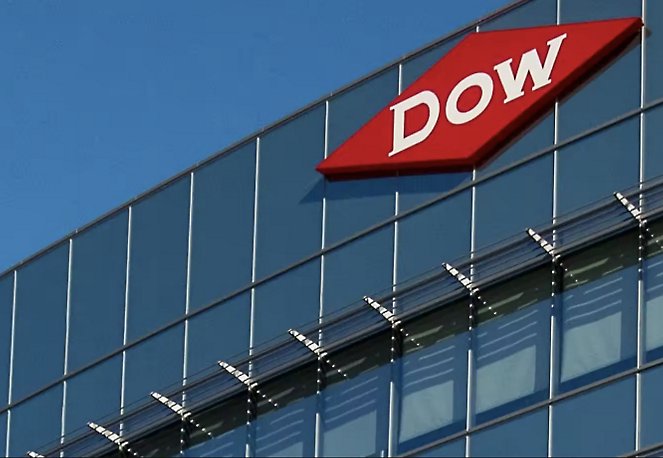 A close-up of a DOW building