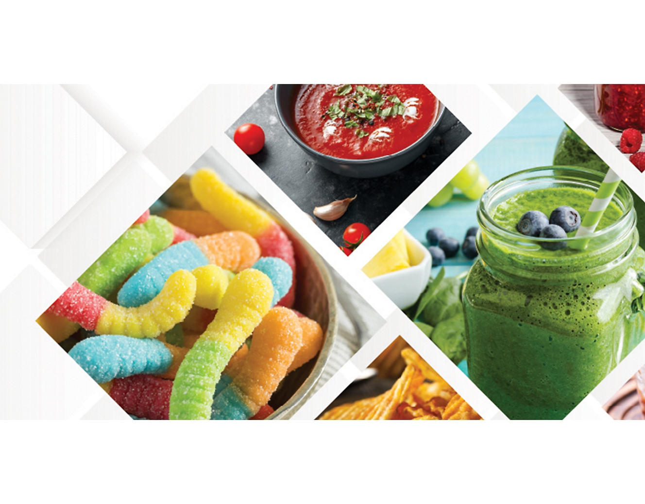 Colagem de imagens de diferentes alimentos e bebidas.