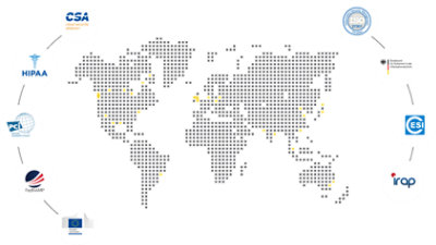 A map of the world with different logos