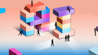 A group of people standing on blocks