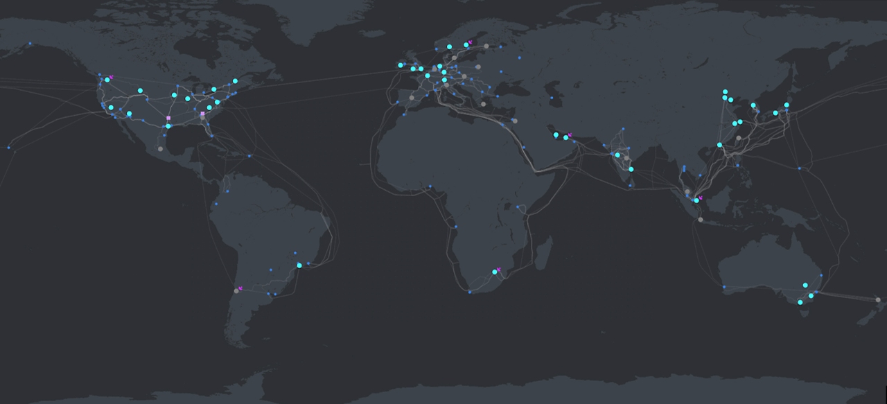 Um mapa do mundo com pontos realçados em todo o mundo