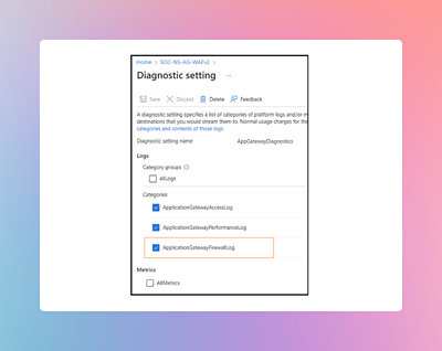 Et skærmbillede af en "Diagnosticeringsindstilling" i et program. Kategorierne omfatter AccessLog, PerformanceLog og FirewallLog.