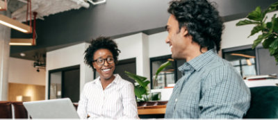 One man and woman is talking to each other