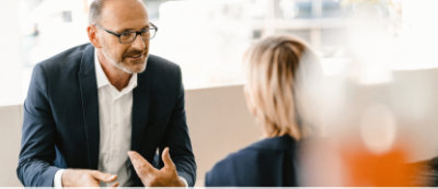 Two people are talking to each other