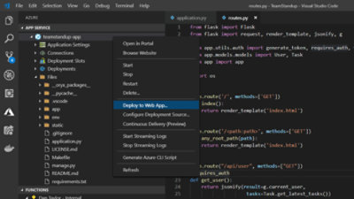 A user deploying a change in code to a web app