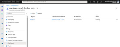 Capture d’écran du centre d’administration Microsoft Entra affichant les détails des « Jeux de réplica » dans la région « USA Ouest ».