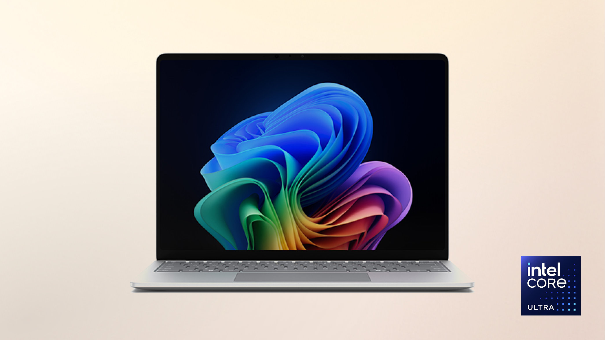 Surface Laptop Copilot+ PC Intel on a peach gradient background