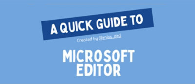 一个带文字的蓝白标志，上面写着“Microsoft 编辑器快速指南，创建者：@miss.oud”。