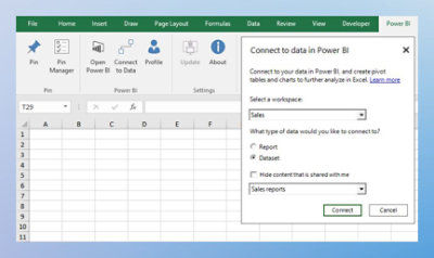 Captura de pantalla de una ventana de diálogo en Excel para configurar una conexión a Power BI