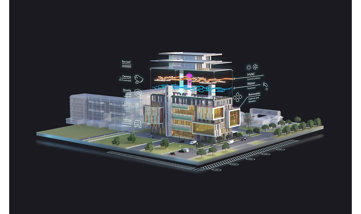A 3D rendering of a building.