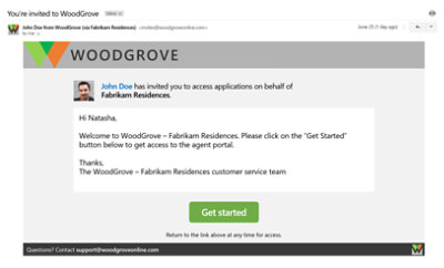 Um email convidando um usuário a acessar aplicativos em nome da empresa dele