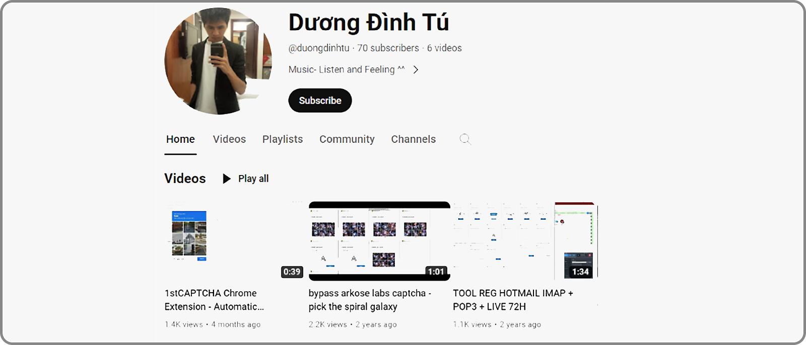Chaîne YouTube de Duong Dinh Tu