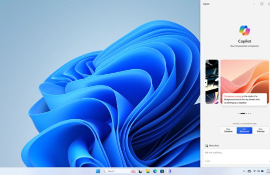 Windows 11 bloom with the Copilot pane docked on the side
